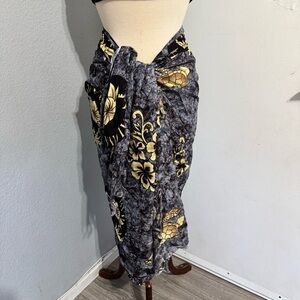 Hawaiian Black Gold Turtle Pareo Beach Cover Up Wrap Tasseled Sarong Skirt Dress